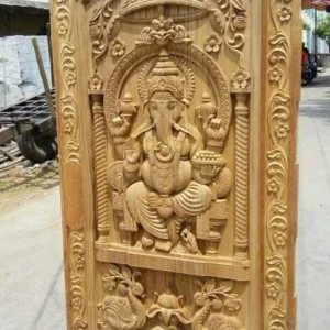 Ornate Ganesha Panel Wooden Door Design