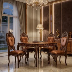 Ornate Medallion Back Wooden Dining Set
