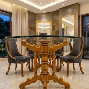 Ornate Pedestal Round Wooden Dining Set