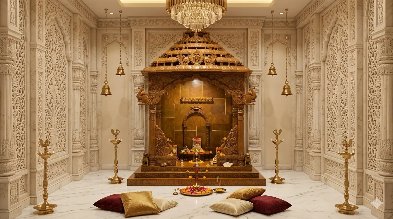 Traditional wooden puja temple