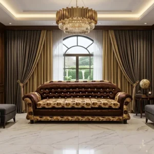 Ornate Scroll Frame Upholstered Sofa