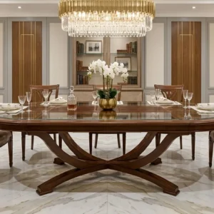 Oval Crossing Base Wooden Dining Set