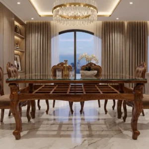 Panel Top Ornate Chair Wooden Dining Set