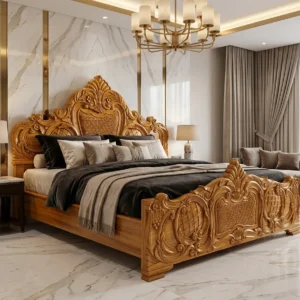 Pointed Crest Carved Wooden Bed
