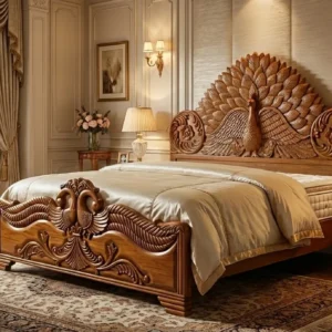 Pointed Floral Crest Wooden Bed