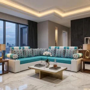 Printed Cushion Corner Upholstered Sofa