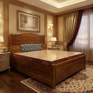 Rectangular Slatted Headboard Wooden Bed