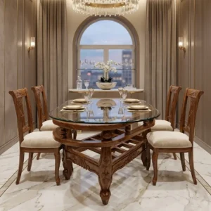 Round Cross Base Wooden Dining Set