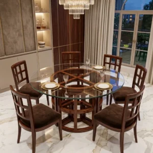 Round Open Back Wooden Dining Set