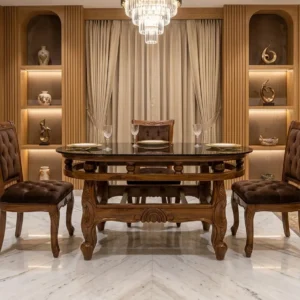 Round Ornate Frame Wooden Dining Set