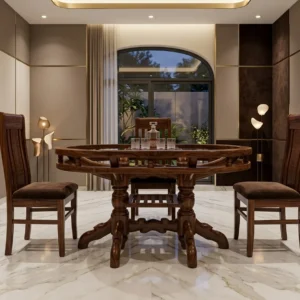 Round Tufted Chair Wooden Dining Set
