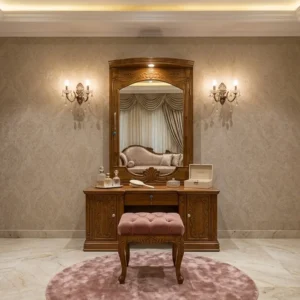 Scrolled Vanity Mirror Wooden Dressing Table