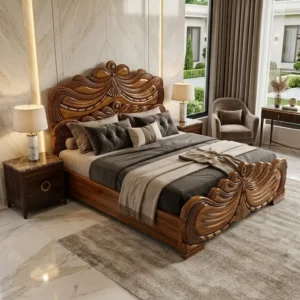 Sculpted Wave Panel Wooden Bed