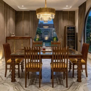 Slatted Back Rectangular Wooden Dining Set