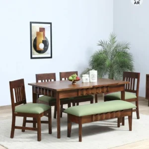 Slatted Chair Bench Wooden Dining Set