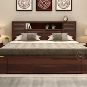 Slatted Shelf Headboard Wooden Bed