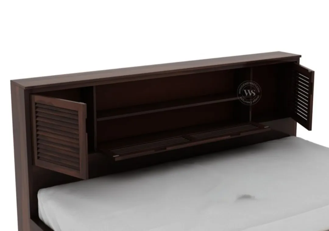 Slatted Shelf Headboard Wooden Bed - Image 3