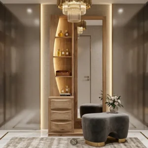 Slender Side Shelf Mirror Wooden Dressing Table