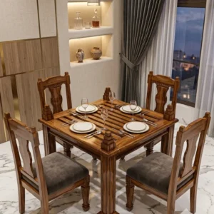 Square Lattice Chair Wooden Dining Set