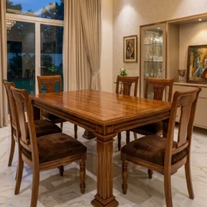 Square Slatted Back Wooden Dining Set