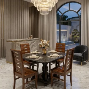 Square Slatted Chair Wooden Dining Set