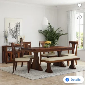Straight Back Bench Wooden Dining Set