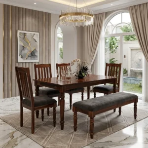Straight Slatted Bench Wooden Dining Set