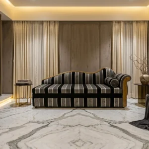 Striped Scroll Arm Upholstered Sofa