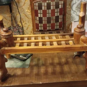 Sweeping Slatted Base Wooden Centre Table