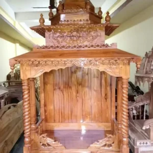 Tall Column Crown Wooden Singhasan