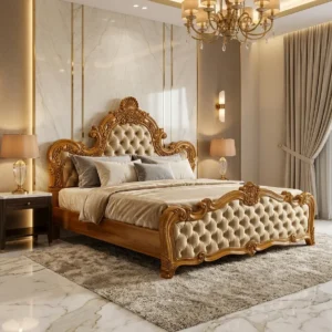 Tufted Ornate Frame Wooden Bed