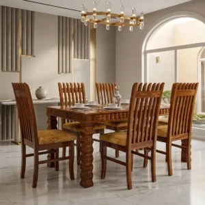 Turned Leg Slatted Wooden Dining Set