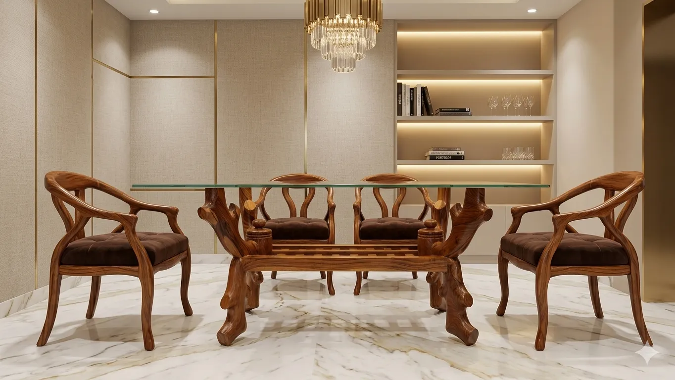 V Frame Rectangular Wooden Dining Set