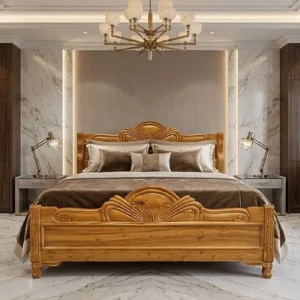 Wave Panel Carved Wooden Bed