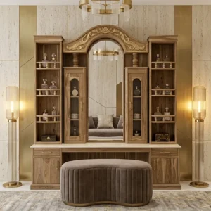 Wide Arched Mirror Wooden Dressing Table